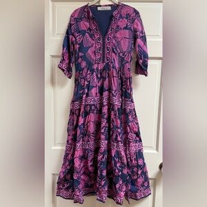 Elegant Pink and Blue Maxi Dress